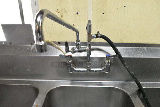 Stainless Steel 3 Bay Sink w/ Faucet and Handles. (kitchen) - Image 2 of 5