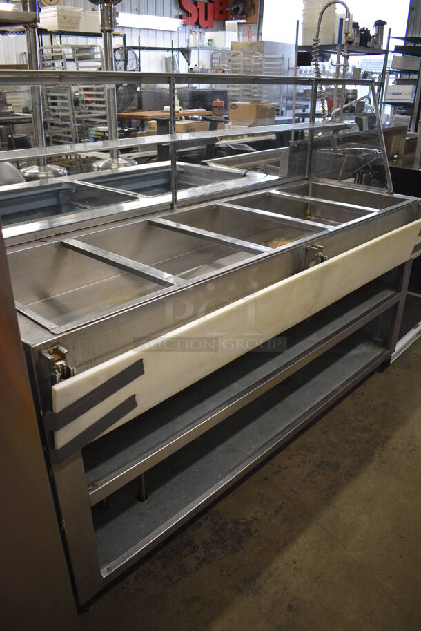 Stainless Steel Commercial Natural Gas Powered Steam Table w/ Sneeze Guard, Cutting Board and 2 Undershelves. See Pictures For Cracks In Glass. 72x27x54 - Image 6 of 6