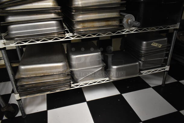 White and Chrome Finish 5 Tier Wire Shelving Unit w/ Contents Including Stainless Steel Drop In Bins. BUYER MUST REMOVE: BUYER MUST DISMANTLE. PCI CANNOT DISMANTLE FOR SHIPPING. PLEASE CONSIDER FREIGHT CHARGES. (kitchen) - Image 4 of 6