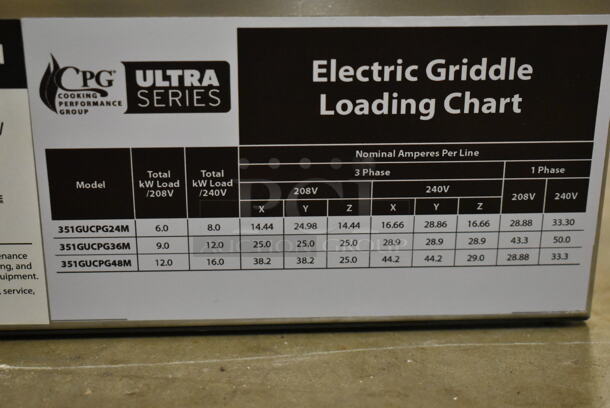 BRAND NEW SCRATCH AND DENT! Cooking Performance Group CPG 351GUCP24M Stainless Steel Commercial Countertop Electric Powered Flat Top Chrome Top Griddle. Missing 2 Legs. 208/240 Volts, 1/3 Phase. - Image 3 of 9