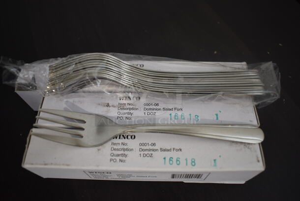 36 BRAND NEW IN BOX! Winco 0001-06 Stainless Steel Dominion Salad Forks. 6.25