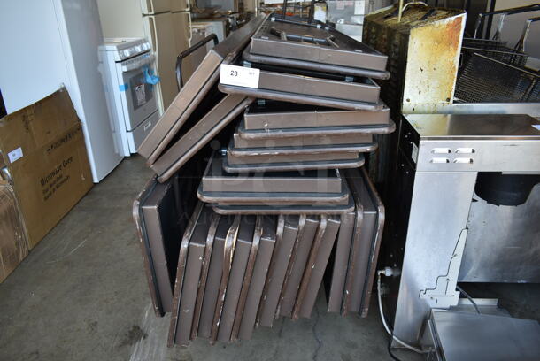 19 Wood Pattern Folding Tables on Metal Cart w/ Commercial Casters. 19 Times Your Bid! - Image 2 of 5