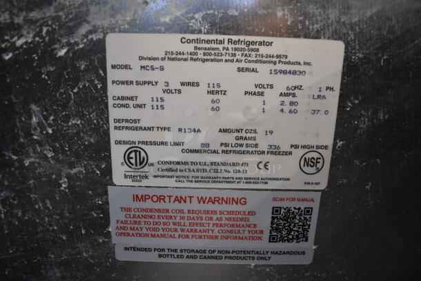 Continental MC5-S Stainless Steel Commercial Milk Cooler on Commercial Casters. 115 Volts, 1 Phase. 58x34x49. Tested and Working! - Image 4 of 6
