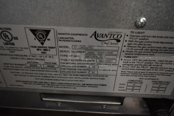BRAND NEW SCRATCH AND DENT! 2021 Avantco 177CAG36TG Stainless Steel Commercial Countertop Natural Gas Powered Flat Top Griddle. 30,000 BTU. - Image 6 of 6