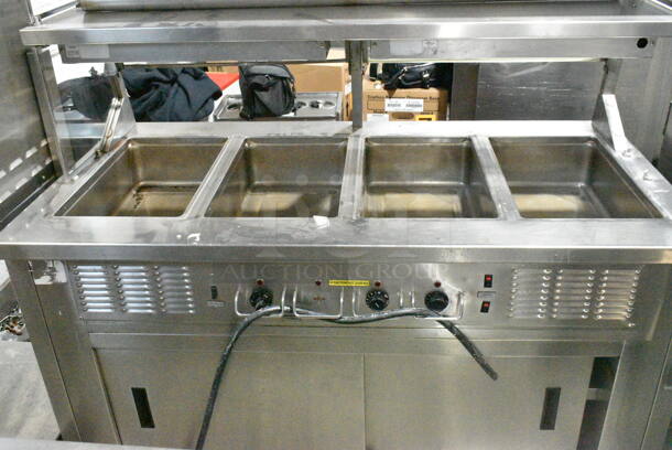 Stainless Steel Commercial Floor Style 4 Bay Steam Table w/ Sneeze Guard on Commercial Casters. Tested and Working! - Image 9 of 12