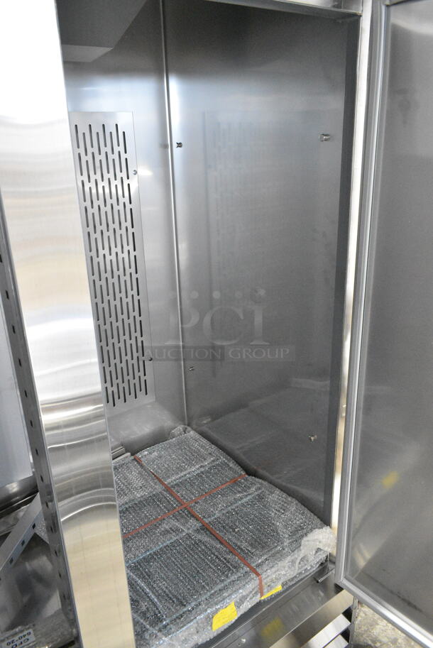 BRAND NEW SCRATCH AND DENT! 2024 Avantco 178SS2FHC Stainless Steel Commercial 2 Door Reach In Cooler w/ Poly Coated Racks. 115 Volts, 1 Phase. Tested and Does Not Power On - Image 2 of 6