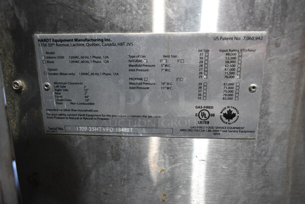 Hardt Inferno 3500 Stainless Steel Commercial Natural Gas Powered Rotisserie Oven. Comes w/ Metal Legs on Commercial Casters. 76,000 BTU.  - Image 11 of 11