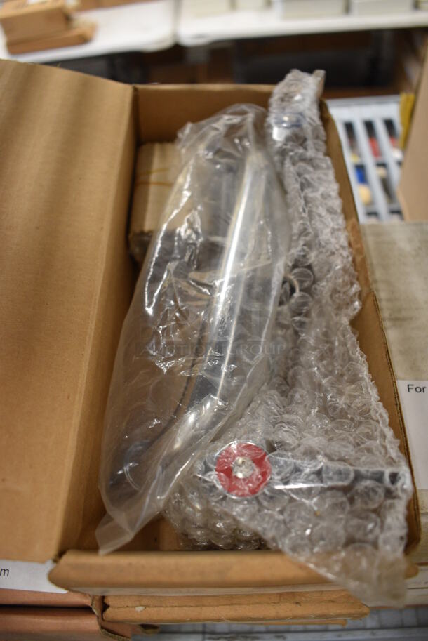 3 BRAND NEW IN BOX! Top Line Stainless Steel Faucets w/ Handles. 3 Times Your Bid! - Image 1 of 3
