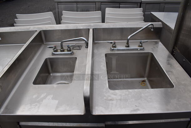 Stainless Steel Commercial Counter w/ 2 Sink Bays, 2 Faucets and 2 Handle Sets. 60x32x42.5. Bays 9x12x6, 14x16x10 - Image 5 of 7