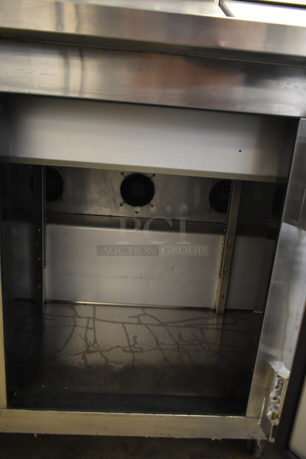 2016 Leader ESLM72S/C Stainless Steel Commercial Sandwich Salad Prep Table Bain Marie Mega Top on Commercial Casters. 115 Volts, 1 Phase. Cannot Test Due To Cut Power Cord - Image 9 of 10