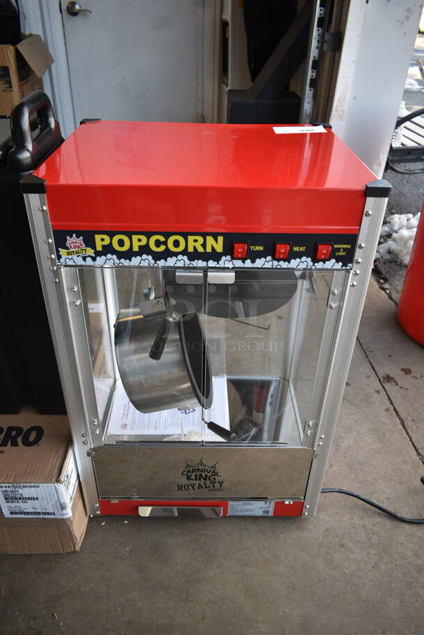 BRAND NEW SCRATCH AND DENT! 2023 Carnival King 382PM50NR Stainless Steel Royalty Series 12 oz. Red Commercial Popcorn Machine / Popper. 110 Volts, 1 Phase. Tested and Working! - Image 4 of 6