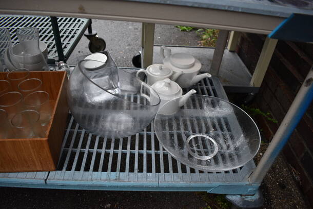 ALL ONE MONEY! Lot of 4 Tiers of Various Smallwares Including White Ceramic Plates, Pitchers. Does Not Include Shelving Unit - Image 7 of 7
