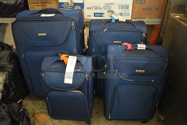 ALL ONE MONEY! Lot of 4 Various Sized Wisdom Blue Travel Luggage Bags. Includes 20x13x34 - Image 2 of 6
