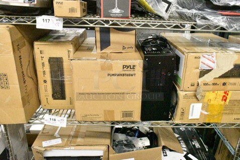 7 Various Items Including Nutrichef NCHG14 Skillet, 2 Sony STR-DH190 Stereo Receiver, Poly Voyager Focus Headphones, Pyle PLMRWKBT65WT 6.5" Marine Wakeboard Bluetooth Speaker System with LED Lights, Pyle PD3000BA 4 Channel Bluetooth Amplifier 3000 Watt Stereo Speaker Home Audio Receiver w Radio. 7 Times Your Bid! 