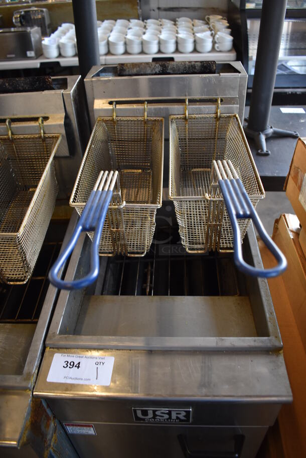 2019 USR Cookline CF-40 Stainless Steel Commercial Floor Style Natural Gas Powered Deep Fat Fryer w/ 2 Metal Fry Baskets on Commercial Casters. 90,000 BTU. 16x30x45 - Image 7 of 10