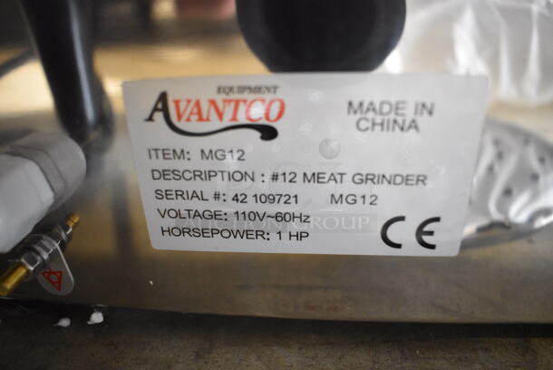 LIKE NEW! Avantco MG12 Stainless Steel Commercial Countertop #12 Meat Grinder w/ Tray. 110 Volts, 1 Phase. Tested and Working! - Image 8 of 8