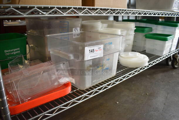 ALL ONE MONEY! Tier Lot of Various Poly Items Including 4 Quart, 2 Quart, 1 Quart and Food Trays. Includes 7x7x4 