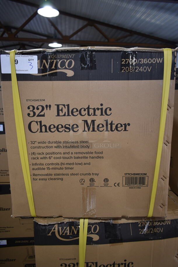 3 BRAND NEW SCRATCH AND DENT! Avantco 177CHSME32M Stainless Steel Commercial Countertop Electric Powered 32" Cheese Melter.  208/240 Volts. Stock Picture Used as Gallery. 3 Times Your Bid!  - Image 3 of 7