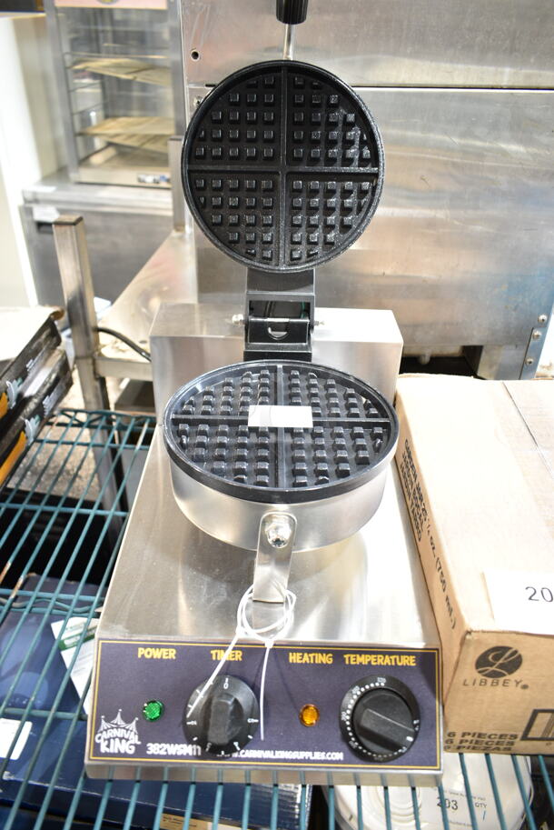 BRAND NEW SCRATCH AND DENT! 2023 Carnival King 382WSM11 Stainless Steel Countertop Non-Stick Single Waffle Maker with Timer. 120 Volts, 1 Phase. Tested and Working! - Image 4 of 5
