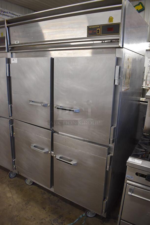 Victory Stainless Steel Commercial 4 Half Size Door Reach In Cooler w/ Poly Coated Racks on Commercial Casters. 52x36x84. Tested and Powers On But Does Not Get Cold - Image 2 of 8