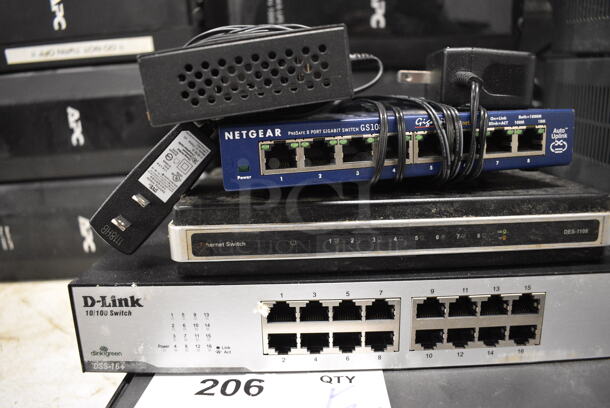 5 Various Items; Acer Veriton Unit, D Link 10/100 Switch, DES-1108 Ethernet Switch, Netgear ProSafe Switch and Linksys SE3005 Ethernet Switch. Includes 11x5x1.5. 5 Times Your Bid! - Image 3 of 5