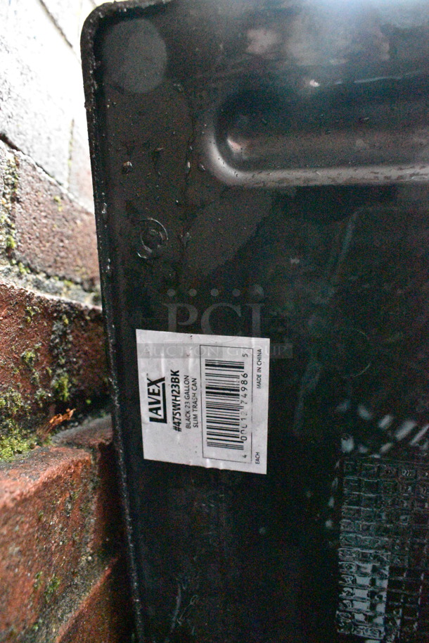 2 BRAND NEW SCRATCH AND DENT! Lavex 475WH23BK Black Poly Slim Jim Trash Cans w/ Contents. 2 Times Your Bid!  - Image 7 of 7