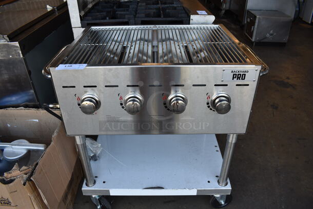 BRAND NEW! Backyard Pro Model GC402 Stainless Steel Commercial Propane Gas Powered Countertop Charbroiler Grill w/ Under Shelf. 15,000 BTU. 39x24x35. Tested and Working!