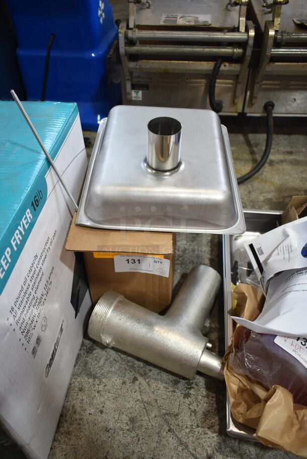 Metal Meat Grinder Attachment w/ Tray and Pusher. - Image 2 of 7