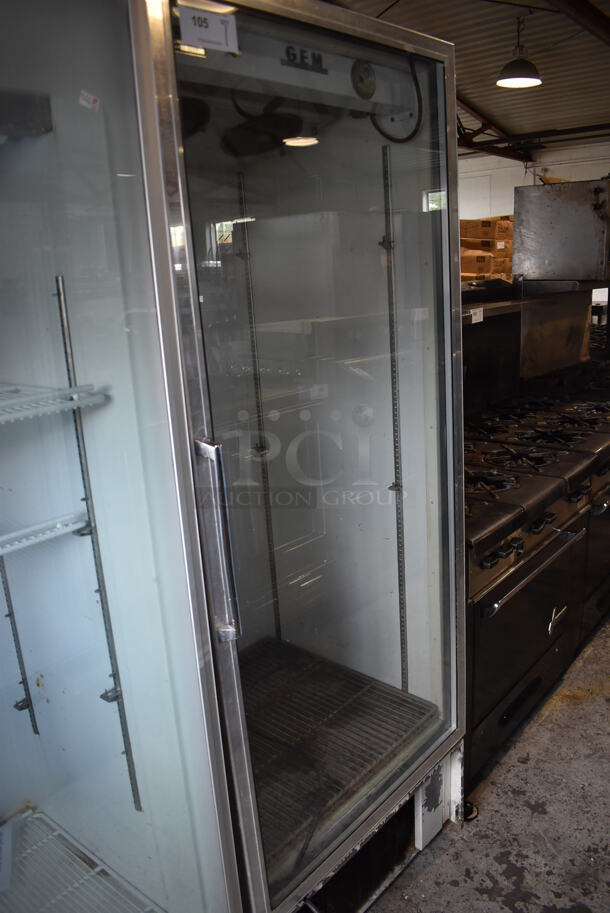GEM Metal Commercial Single Door Reach In Cooler Merchandiser. Tested and Powers On But Does Not Get Cold - Image 2 of 5
