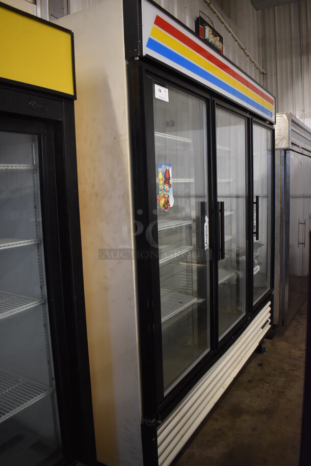True GDM-72 Metal Commercial 3 Door Reach In Cooler Merchandiser w/ Poly Coated Racks on Commercial Casters. 115 Volts, 1 Phase. 78x31x84. Tested and Powers On But Temps at 47 Degrees - Image 2 of 6