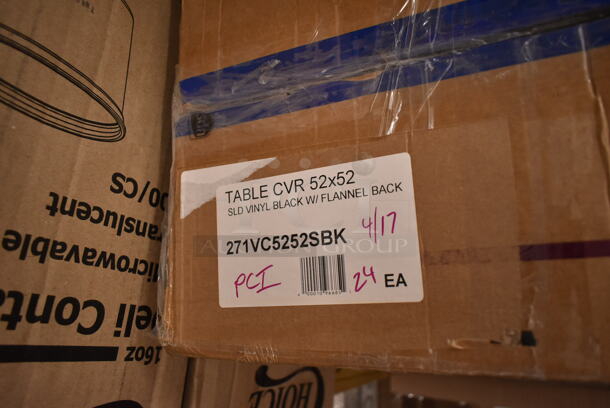 PALLET LOT OF 32 BRAND NEW Boxes Including 2 Box Choice Oblong Plastic Dome Lid, 347RP6WHGLD Visions 6" White Plastic Plate with Gold Lattice Design - 150/Case, 2 Box Choice Deli Container, 500TO993C3 9" x 9" x 3" Microwaveable 3-Compartment Black / Clear Plastic Hinged Container, 271VC5252SBK Intedge 52" x 52" Black Solid Vinyl Table Cover with Flannel Back, 178NLE10CN Compressor, 17828026SC Starting Capaci, 17828015PS Protector, 17828002C Compressor Cover, 3 Box 433NHTBIO EcoChoice 1/6 Standard Size Biodegradable Standard-Duty Plastic T-Shirt Bag - 500/Case, 357FBT2068A0 BASE & TOP PLATE - KT22 BLK 2/PK, 2 Box 485WPJ7BK EcoChoice 7 3/4" Jumbo Black Wrapped Paper Straw - 3200/Case. 32 Times Your Bid! - Image 7 of 12