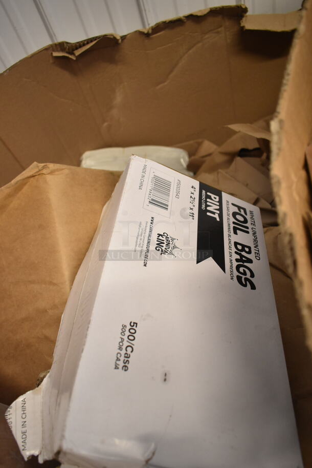 PALLET LOT of 13 BRAND NEW Boxes Including 15003543 Carnival King 3 7/8" x 2 1/2" x 11 5/8" Pint Size Unprinted Foil Bag - 500/Case, 795PTOKFT8 Choice Kraft Microwavable Folded Paper #8 Take-Out Container 6" x 4 5/8" x 2 1/2" - 300/Case. 13 Times Your Bid!  - Image 4 of 4