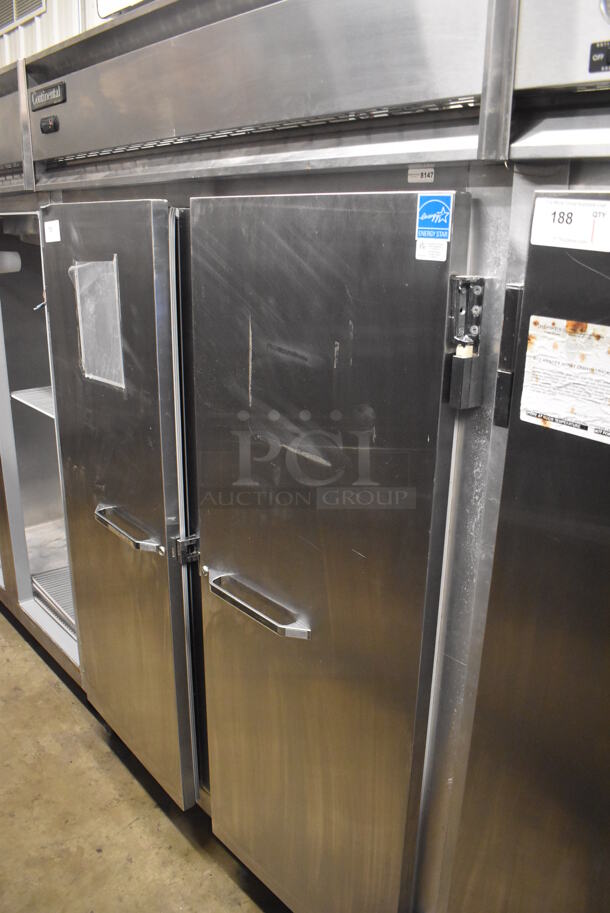Continental 2FE ENERGY STAR Stainless Steel Commercial 2 Door Reach In Freezer on Commercial Casters. 115 Volts, 1 Phase. 57x34x82. Tested and Powers On But Does Not Get Cold