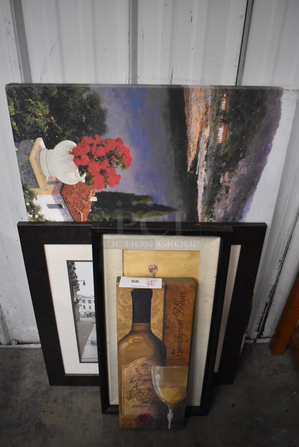 4 Various Pictures; 2 Framed. Includes 24x1x36. 4 Times Your Bid!