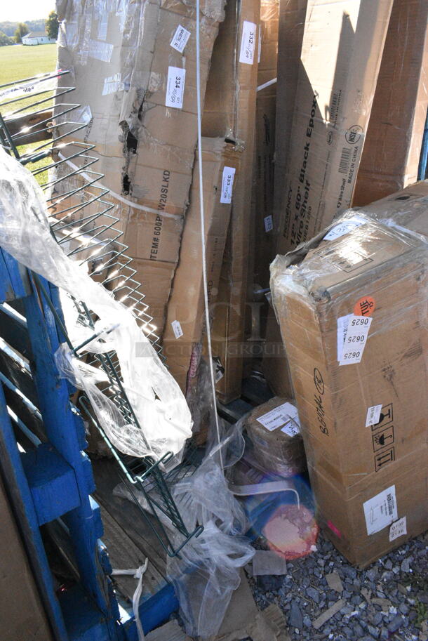 4 BRAND NEW SCRATCH AND DENT! Items Including 554LPGFS36 Backyard Pro Stainless Steel Front Shelf for LPG36 and LPG72 Grill, 177HLWBSS Avantco HLWB-SS Silver Weighted Base for HL and HLD Flexible Heat Lamps, Green Rack. 4 Times Your Bid!  - Image 1 of 9