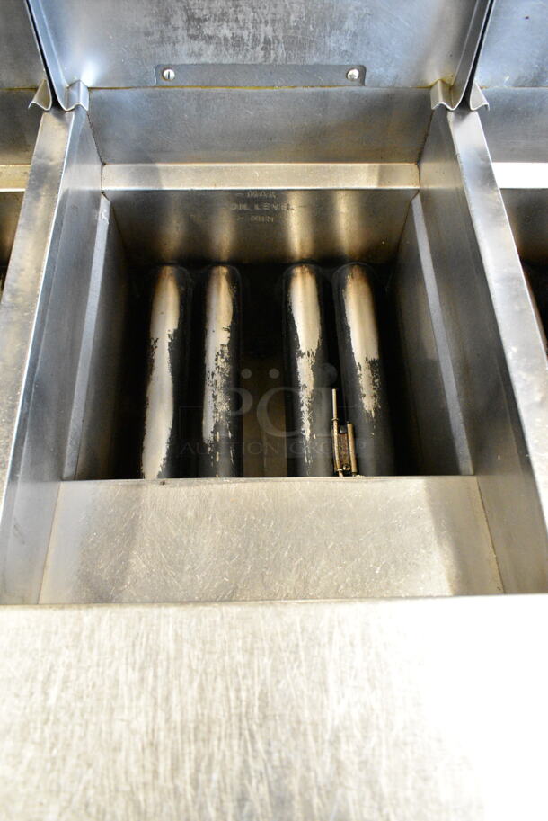 Pitco Frialator SGH50 Stainless Steel Commercial Floor Style Natural Gas Powered Deep Fat Fryer on Commercial Casters. 80,000 BTU.  - Image 7 of 10
