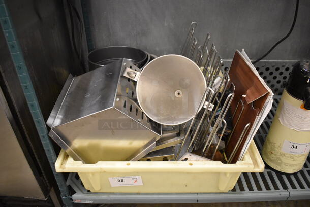 ALL ONE MONEY! Lot of Various Items Including Metal Panels and Funnel in White Poly Bin