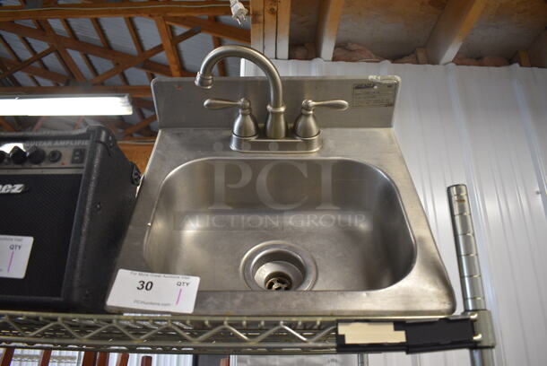 Eagle Stainless Steel Single Bay Wall Mount Sink w/ Faucet and Handles. 17x15x21