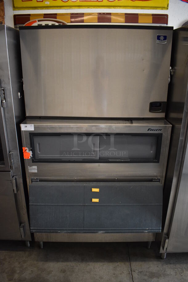 Manitowoc Model IY1406W-261 Stainless Steel Commercial Ice Machine Head on Follett Model SG1010S-48 Commercial Ice Bin. 208-230 Volts, 1 Phase. 48x34x84