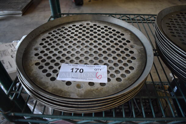 6 Metal Round Pizza Baking Pans w/Perforated Pizza Disk. 13.5x13.5x1.5. 6 Times Your Bid!