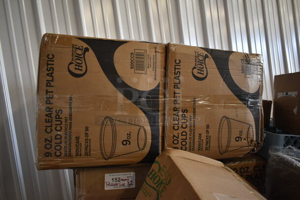 PALLET LOT of 32 BRAND NEW! Boxes Including 3 Box 500CC9 Choice 9 oz. Clear PET Customizable Plastic Squat Cold Cup - 1000/Case, 2 Box 795PLAKFT4 EcoChoice 7 7/8" x 5 1/2" x 3 1/2" Kraft PLA Lined Compostable #4 Take-Out Container - 160/Case, 347RSG2 Choice 2 oz. Clear Plastic Shot Glass - 2500/Case, Carlisle 38655  Coldmaster Ice Cream Shroud for Coldmaster 3 Gallon Cold Crock, Choice 10 oz. Clear PET Plastic Cold Cup - 1000/Case, 129MCS28W Choice 28 oz. White 8 3/4" x 6 1/4" x 1 3/4" Rectangular Microwavable Heavy Weight Container with Lid - 150/Case, 24713622 Vigor Drop In Bins, 164HIGHCWN Lancaster Table & Seating Assembled Standard Height Wooden High Chair with Walnut Finish, 129MCR24B Choice 24 oz. Black Round Microwavable Heavy Weight Container with Lid 7 1/4" - 150/Case. 32 Times Your Bid! - Image 2 of 12
