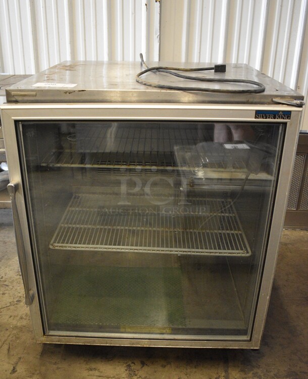 Silver King Stainless Steel Commercial Single Door Undercounter Cooler Merchandiser on Commercial Casters. 115 Volts, 1 Phase. 27x29x32. Tested and Working!