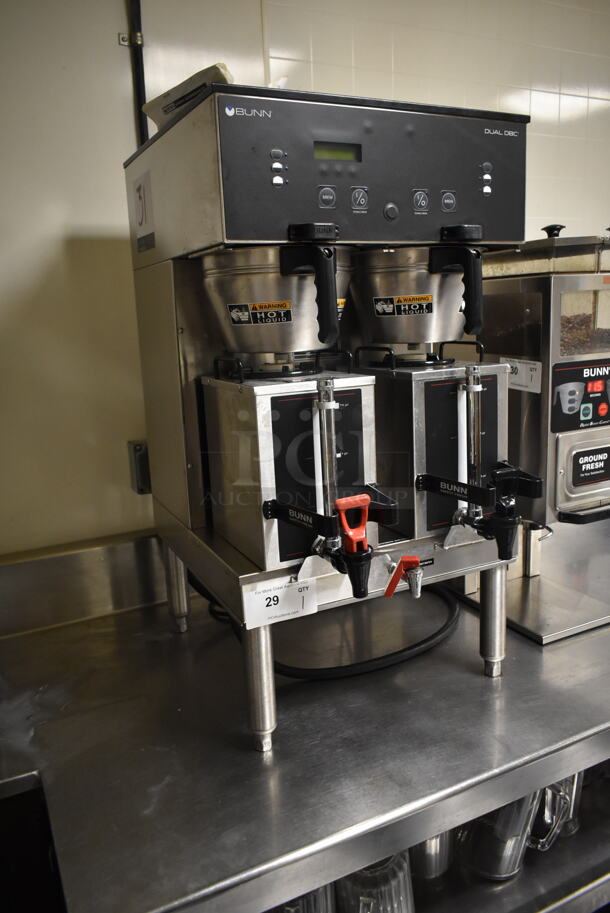 2012 Bunn DUAL GPR DBC Stainless Steel Commercial Countertop Double Coffee Machine w/ Hot Water Dispenser, 2 Metal Coffee Satellites and 2 Metal Brew Baskets. 120/208-240 Volts, 1 Phase. Tested and Working! (ice room) - Image 2 of 8