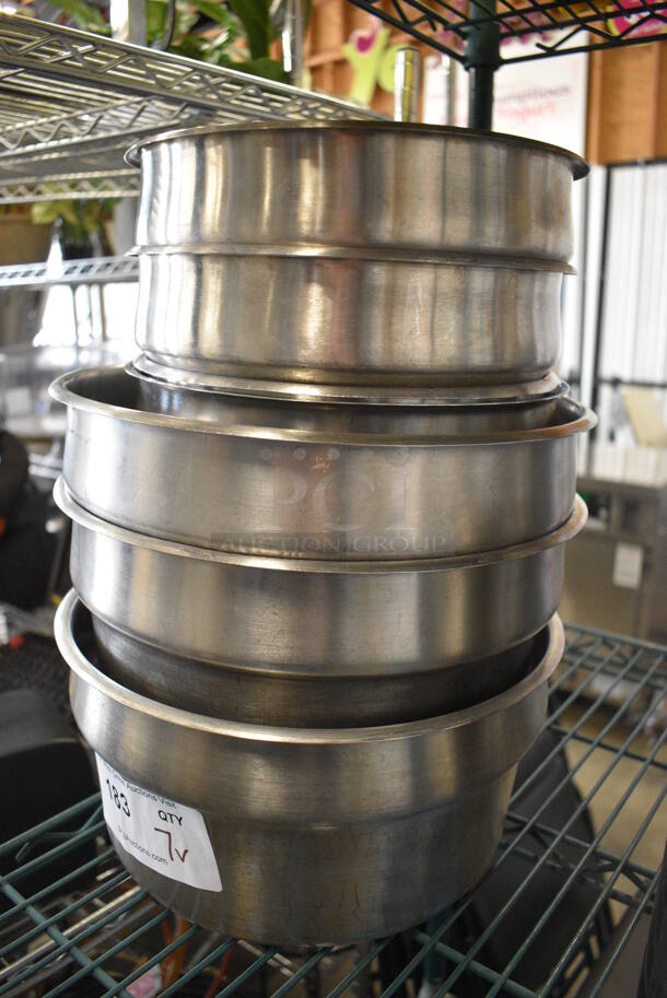 7 Various Stainless Steel Cylindrical Drop In Bins. Includes 9x9x8. 7 Times Your Bid! - Image 2 of 3