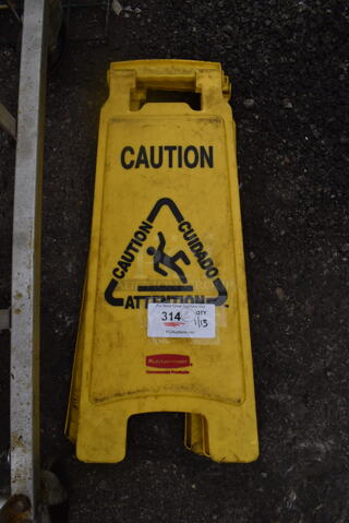 2 Rubbermaid Yellow Poly Wet Floor Caution Signs. 12x1x26. 2 Times Your Bid!