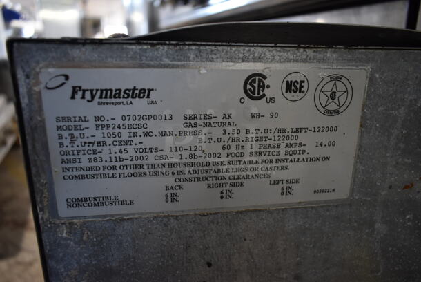 Frymaster FPP245ECSC Stainless Steel Commercial Natural Gas Powered 2 Bay Deep Fat Fryer w/ Filtration System. 122,000 BTU.  - Image 9 of 10