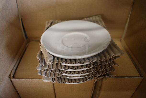 24 BRAND NEW IN BOX! Tuxton Reno TRE-029 White Ceramic Saucers. 4.5x4.5x1. 24 Times Your Bid!