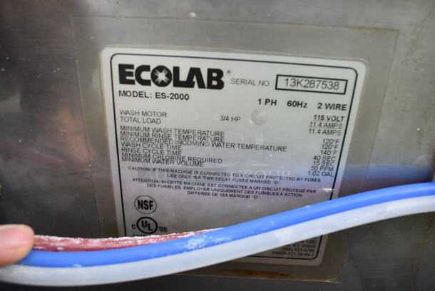 2013 Ecolab ES-2000 Stainless Steel Commercial Straight Pass Through Dishwasher. Goes GREAT w/ Lots 260 and 271! 115 Volts, 1 Phase. 30x30x67 - Image 8 of 9