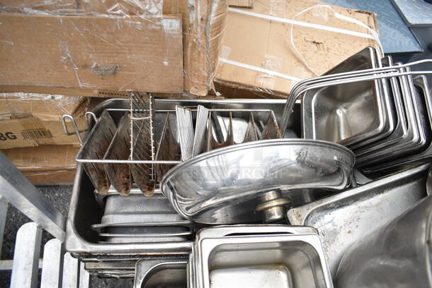 ALL ONE MONEY! PALLET LOT of Various Metal Items Including Drop In Bins, Stock Pots, Colander, Cylindrical Drop In Bins - Image 7 of 12