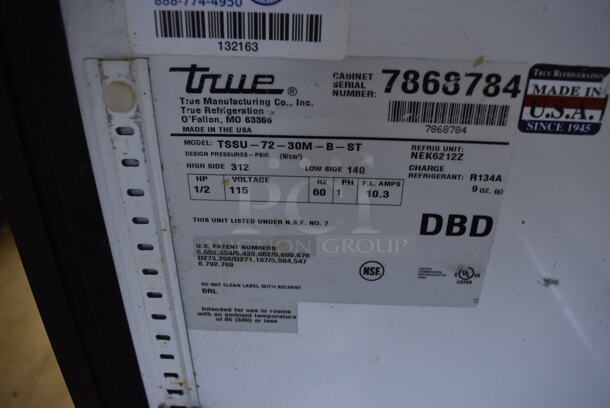 2013 True TSSU-72-30M-B-ST Stainless Steel Commercial Sandwich Salad Prep Table Bain Marie Mega Top on Commercial Casters. Missing Door. 115 Volts, 1 Phase. 72x35x44. Tested and Powers On But Does Not Get Cold - Image 4 of 8